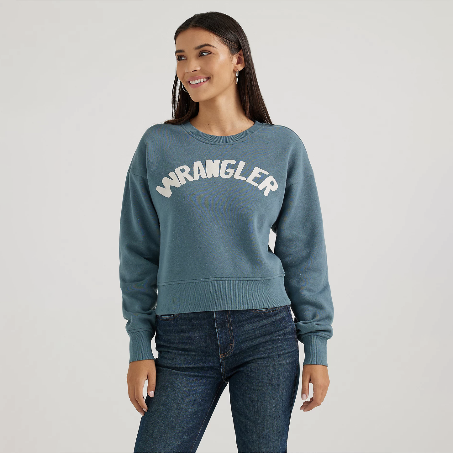 Wrangler Women's Shabby Logo Pullover Sweatshirt - Dusty Blue