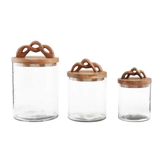 Twisted Handle Mango Wood Glass Canister