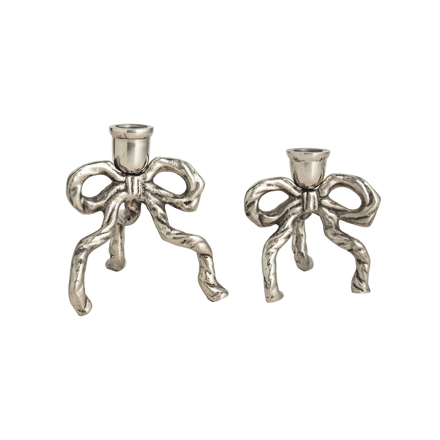 Cast Metal Bow Taper Candle Holders