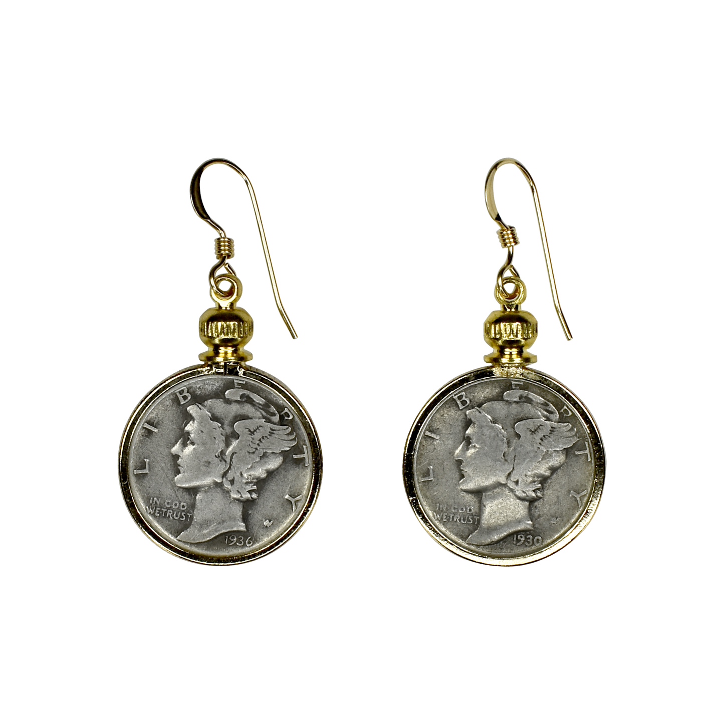 Vintage Mercury Dime Crown Cap Earrings