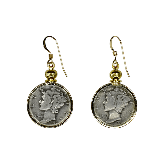 Vintage Mercury Dime Crown Cap Earrings