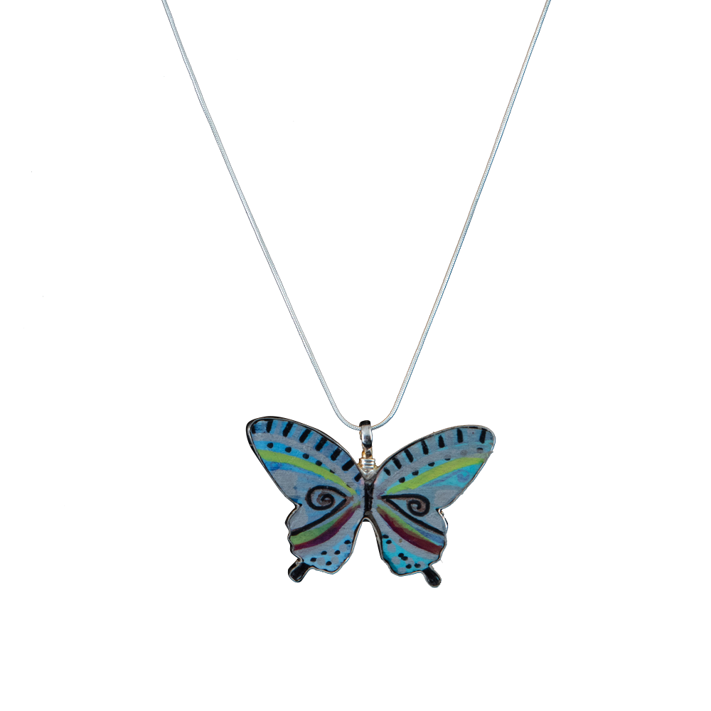 Coreen Cordova Multicolor Butterfly Wooden Pendant