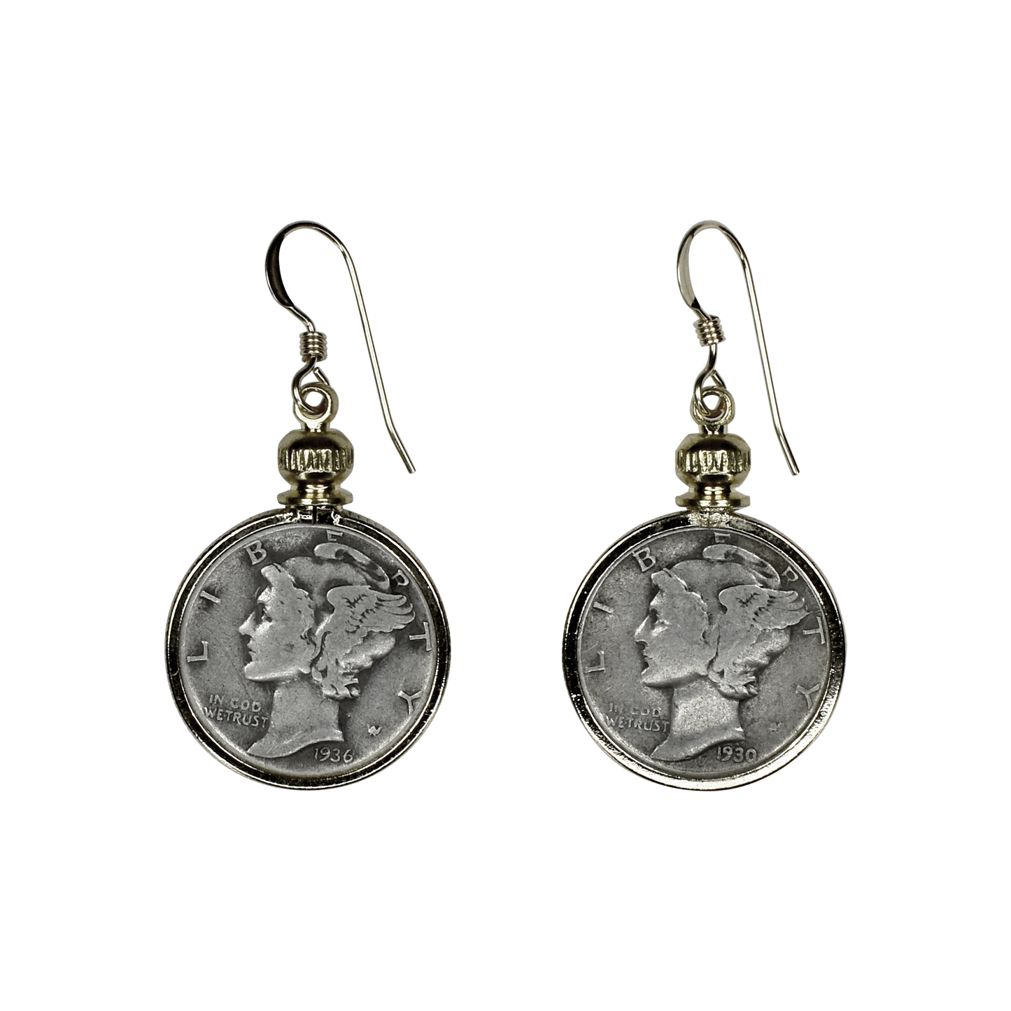 Vintage Mercury Dime Crown Cap Earrings