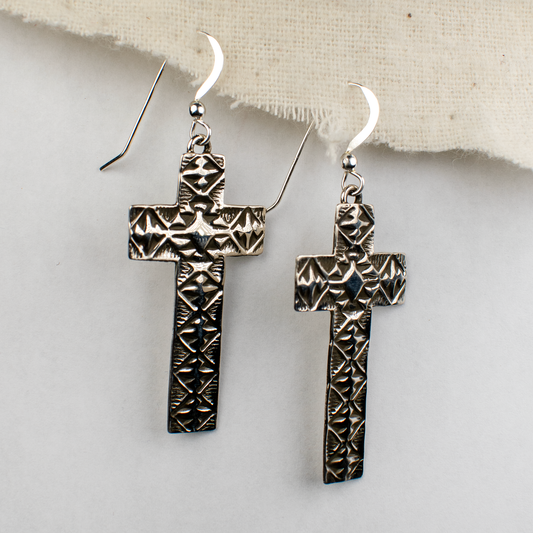 Southwestern Stamped Cross Earrings by Kevin Ramone