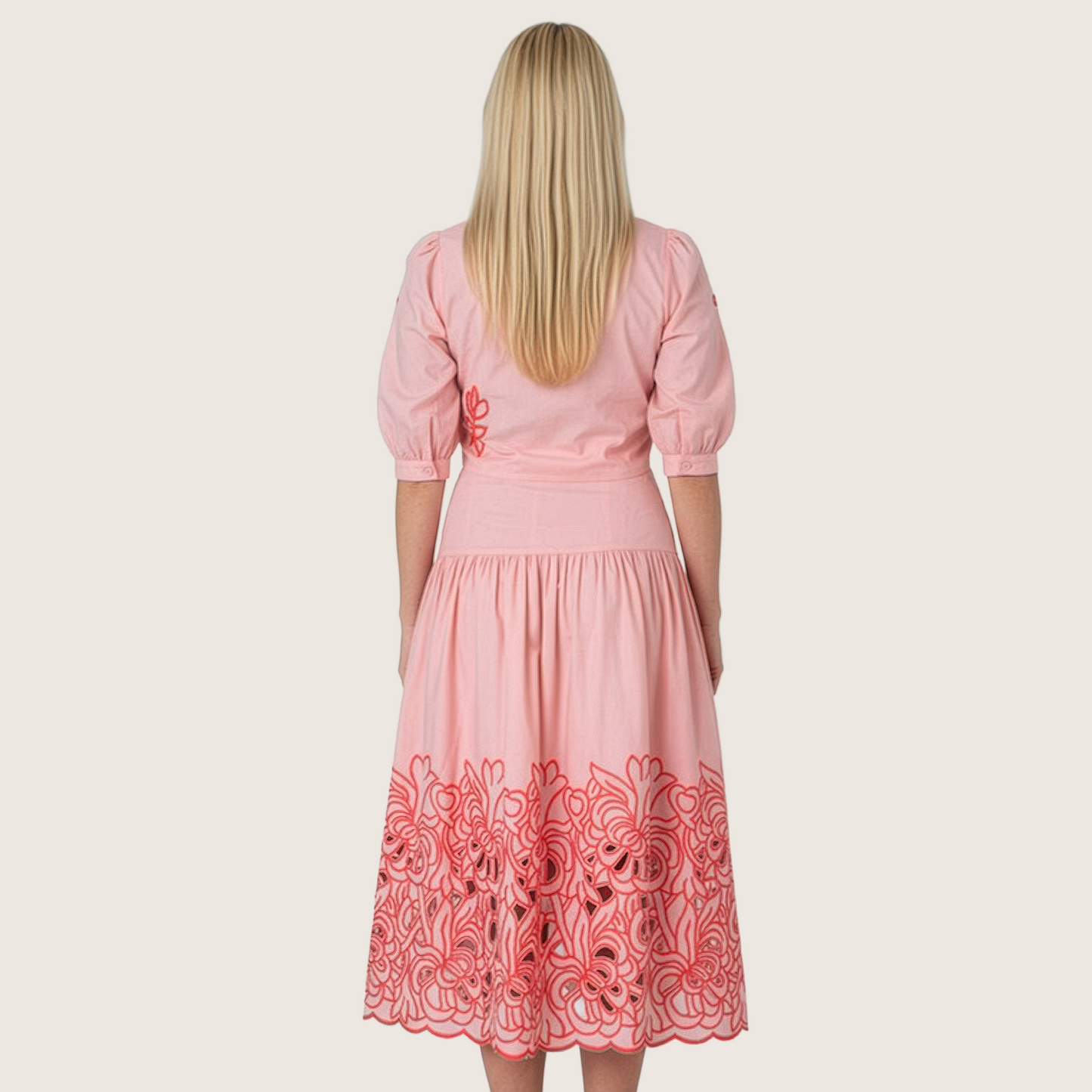 Prairie Rosette High-Waisted Embroidered Cutwork Skirt