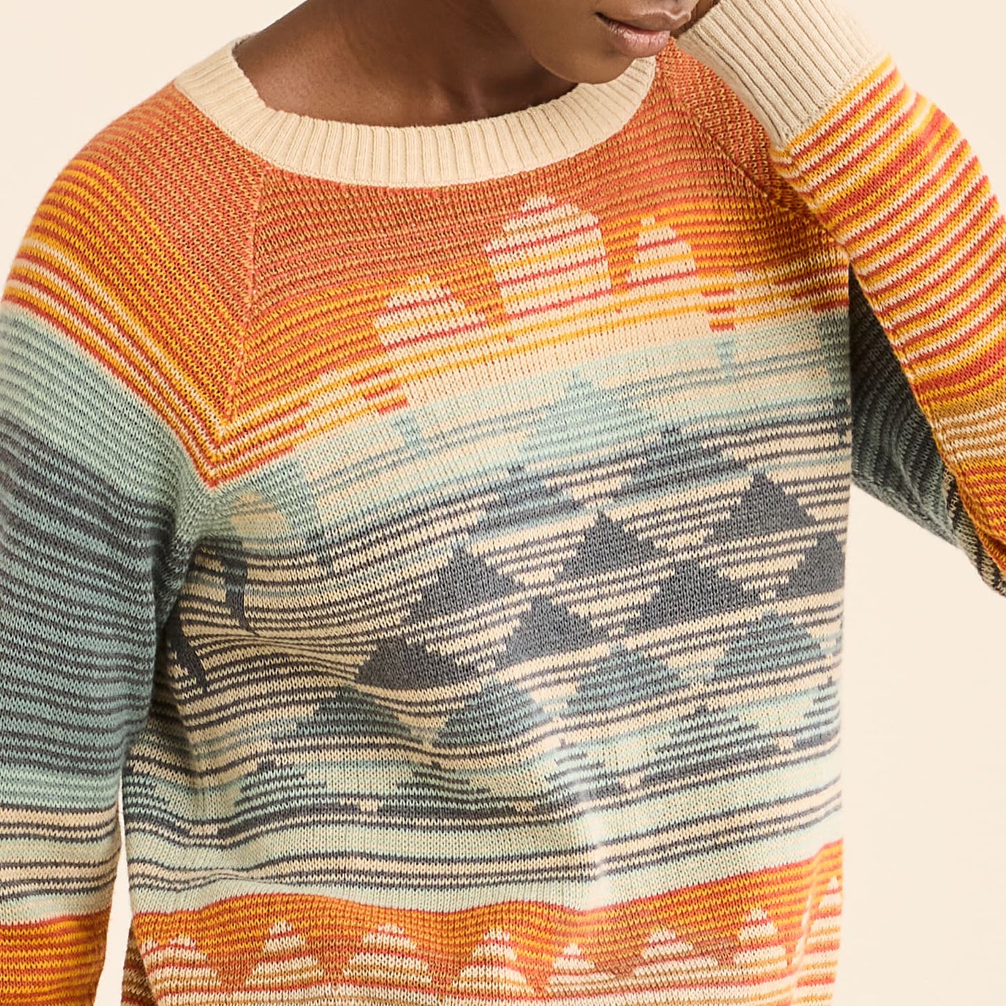 Pendleton Women's Sunset Raglan Cotton Sweater - Rust/Blue