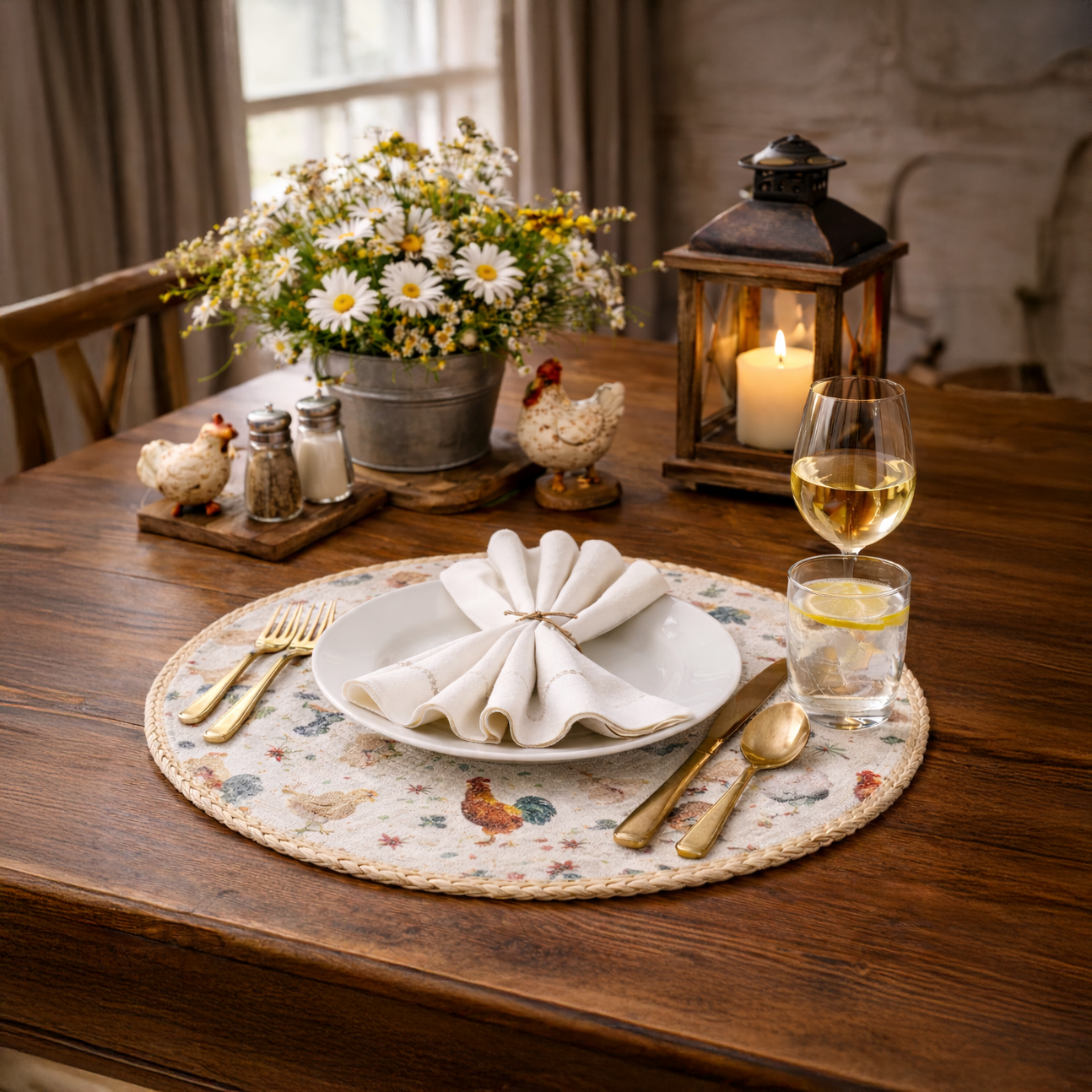 Hen House Round Coiled Cotton Placemat