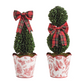 Holiday Toile Faux Boxwood Topiary with Tartan Bow