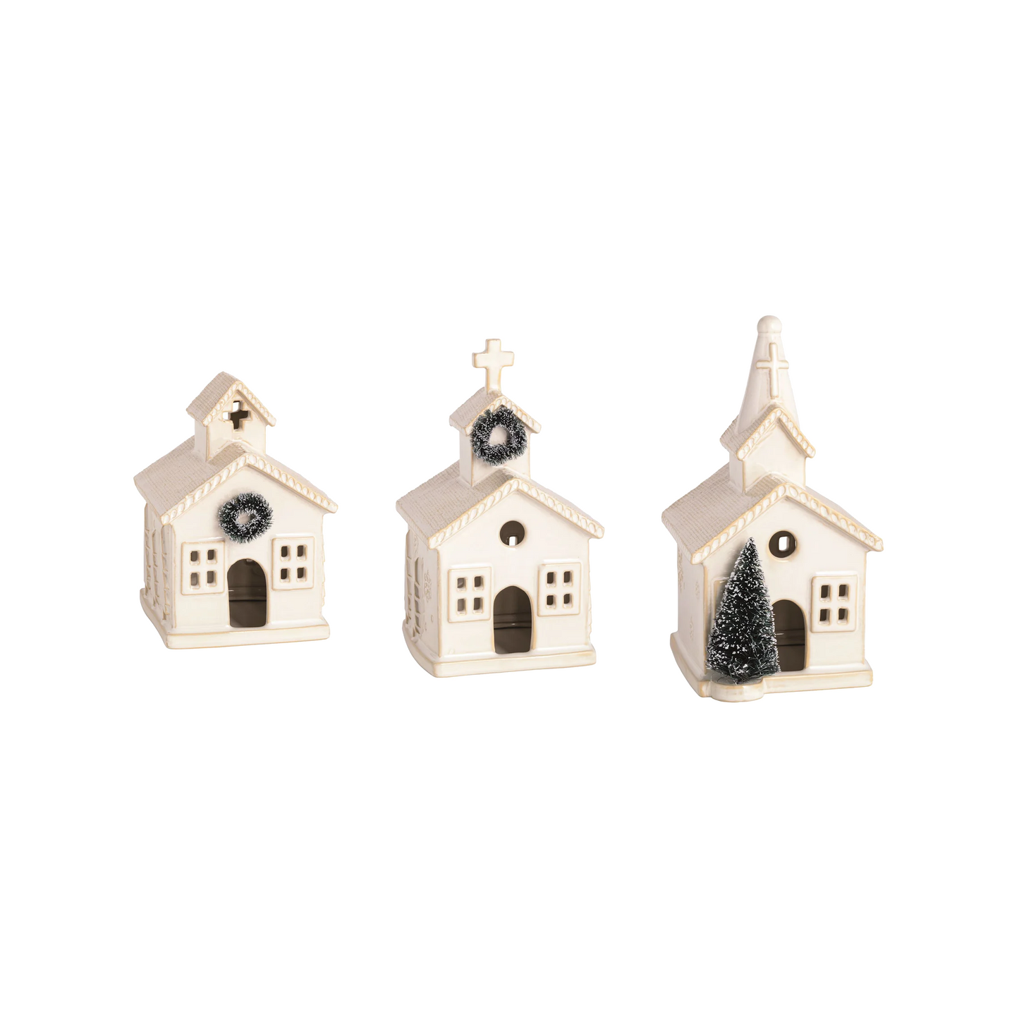 Milk Glaze Stoneware Church Sitters