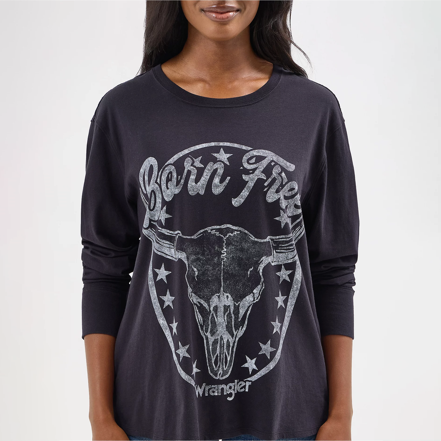 Wrangler Women's Born Free Graphic Long Sleeve Relaxed Tee - Black