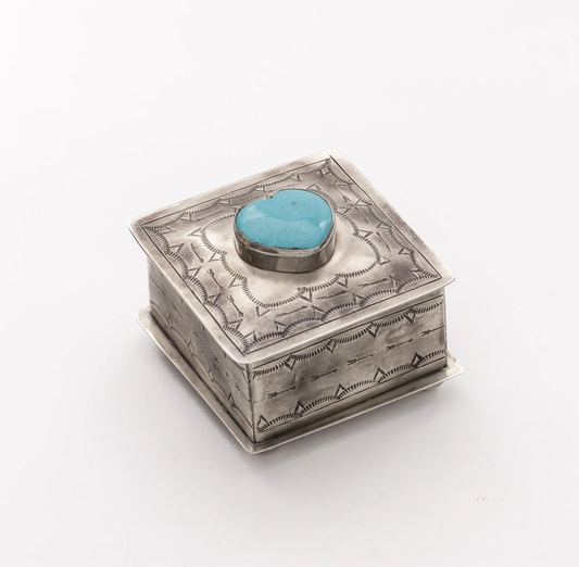 Stamped Square Box with Turquoise Heart