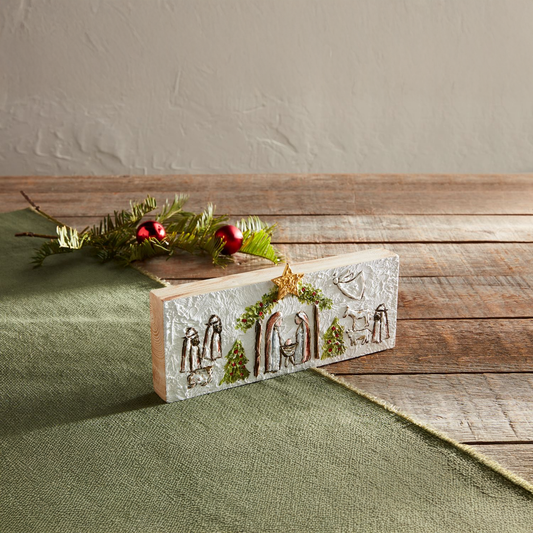 Hand-Painted Wooden Nativity Plaque