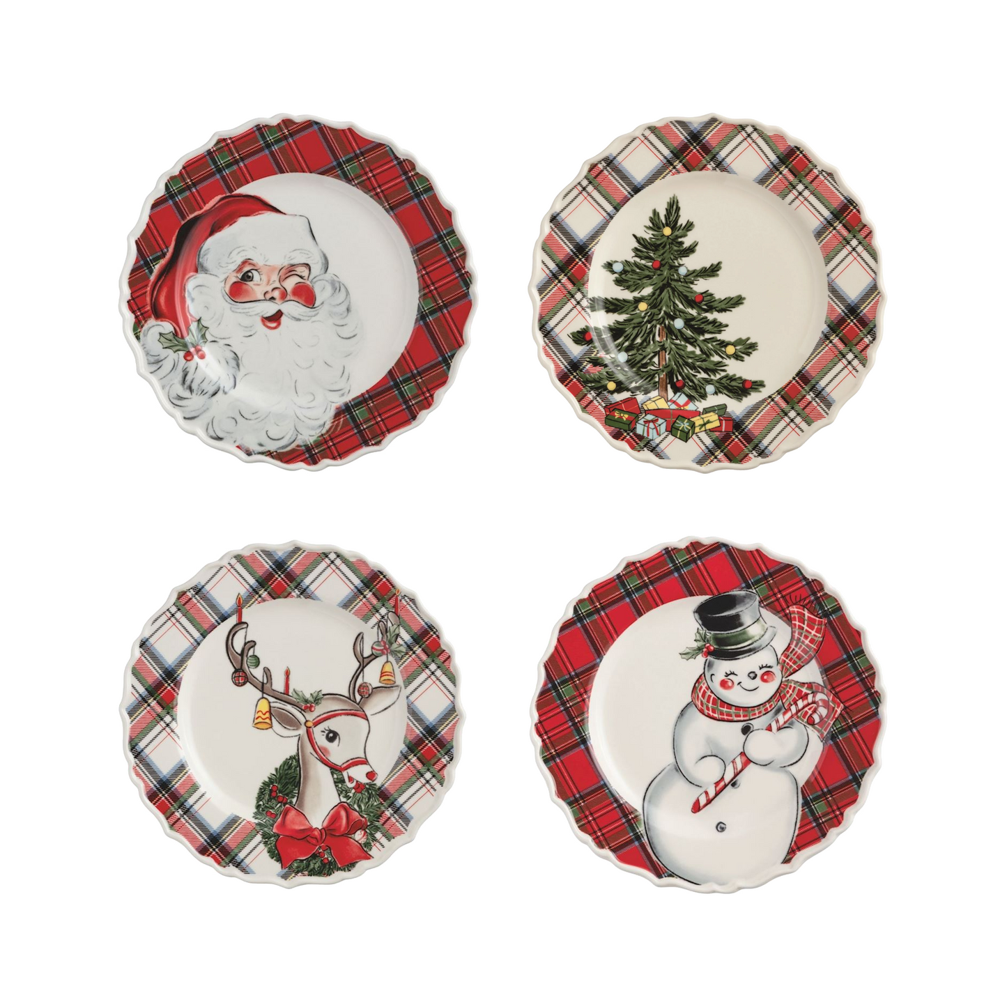 Stoneware Christmas Salad Plate with Tartan Rim