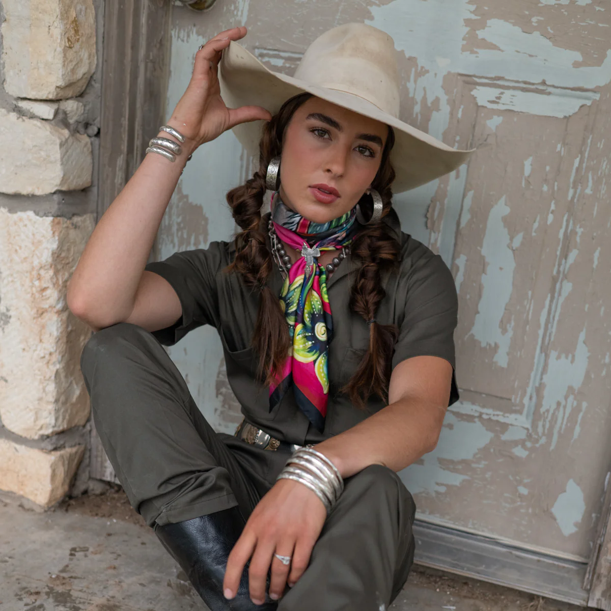 Fringe "He Dog" by Courtney Robertson Silk Wild Rag