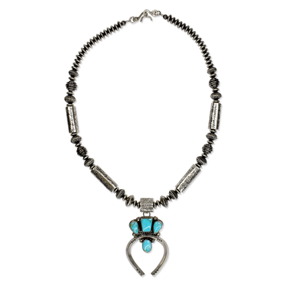 Kingman Turquoise Barrel Bead Naja Necklace by Teller Indian Jewelry