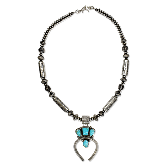 Kingman Turquoise Barrel Bead Naja Necklace by Teller Indian Jewelry