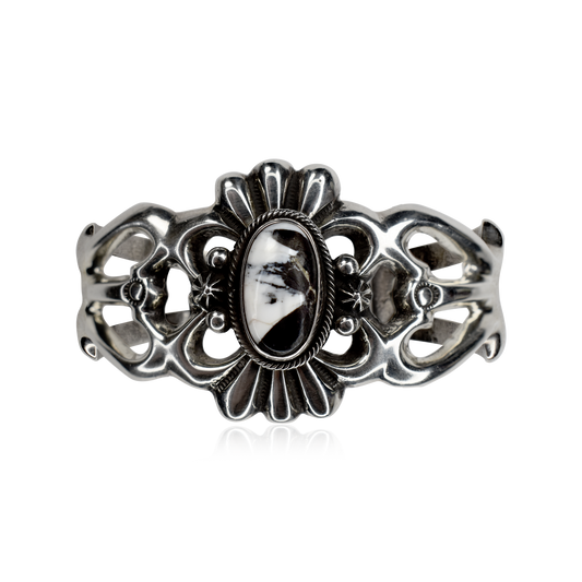 Shadowline White Buffalo & Sterling Silver Cuff by Harrison Bitsui