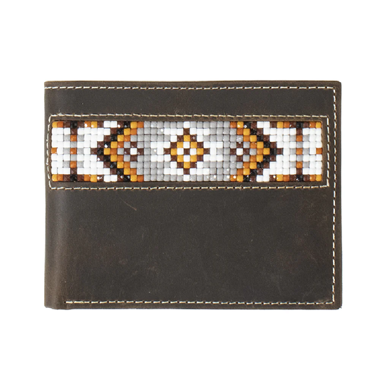 Men's Southwest Inlay Beaded Brown Bifold Leather Wallet
