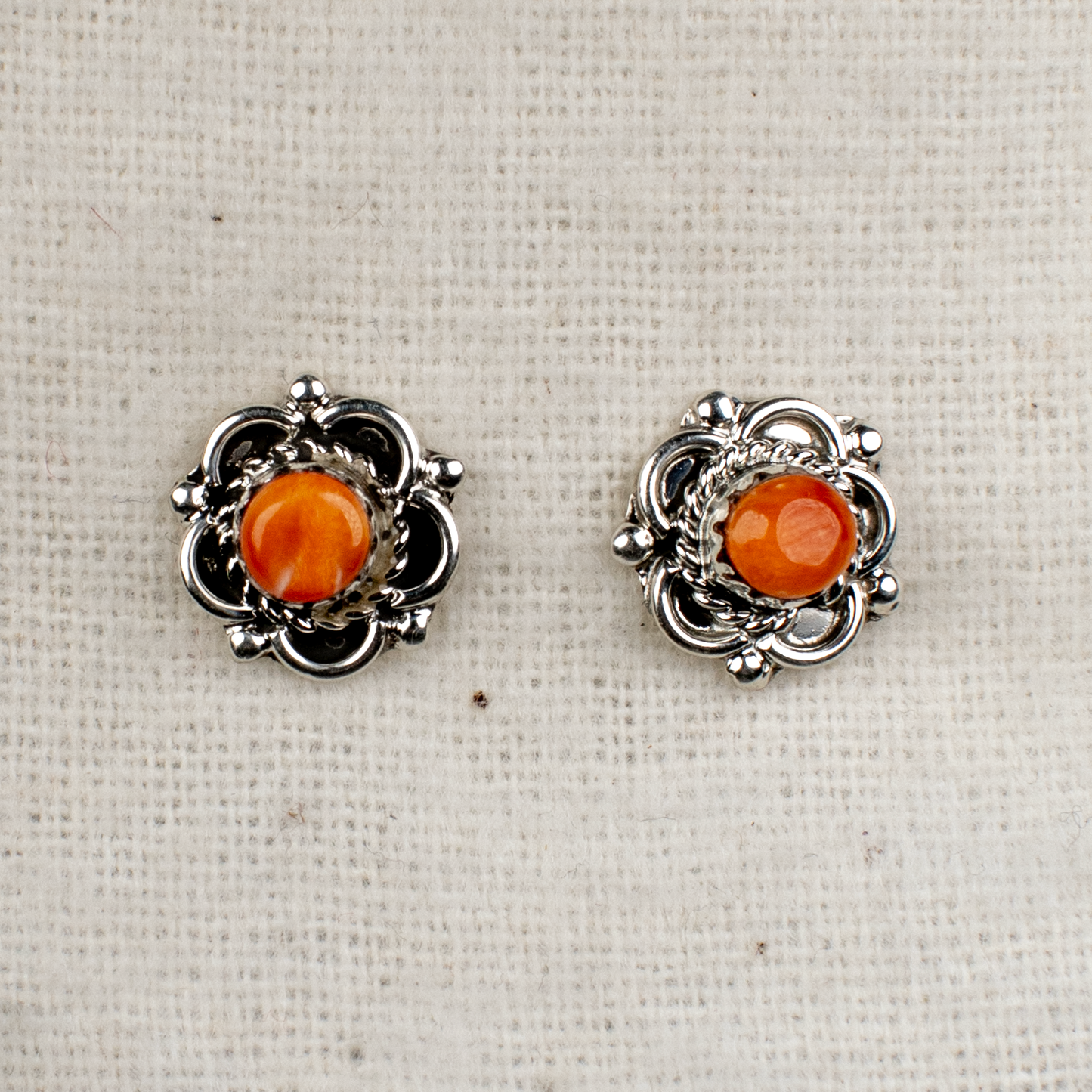 Orange Spiny Oyster Decorative Flower Stud Earrings