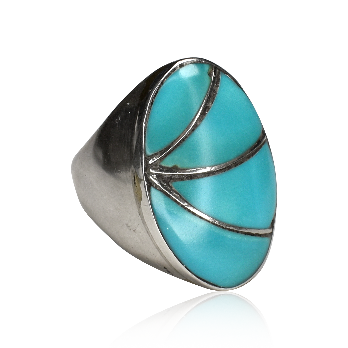 Radial Spirit Sleeping Beauty Turquoise Inlay Oval Ring by Norman Lee