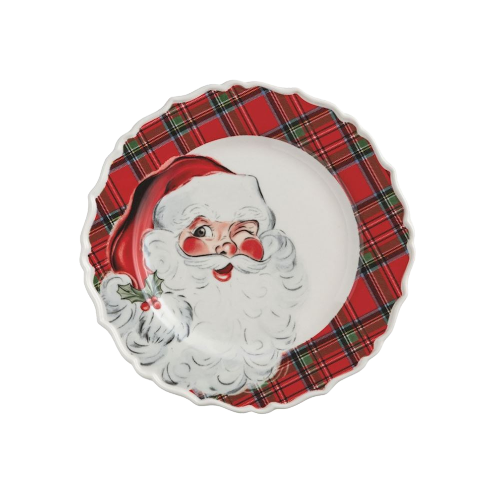 Stoneware Christmas Salad Plate with Tartan Rim