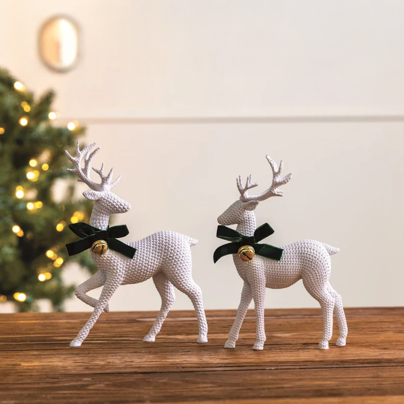 Rattan Resin Deer with Jingle Bell Bow