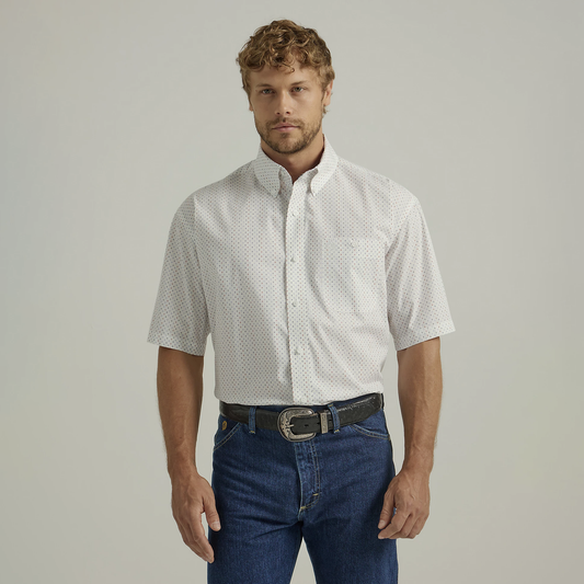 Men's George Strait® Short Sleeve Button Down One Pocket Print Shirt - White Divide
