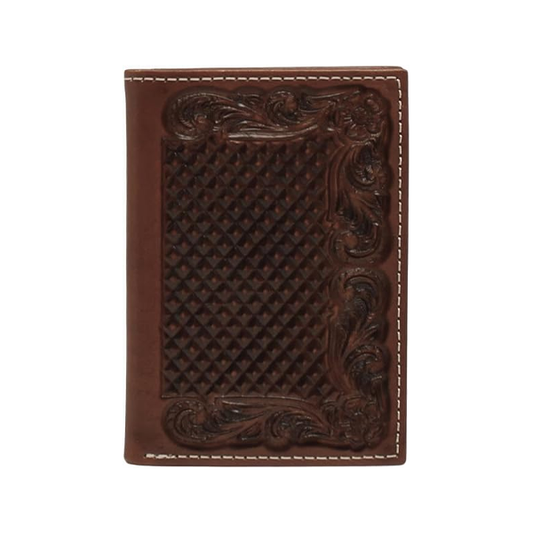 Men's Ariat Trifold Wallet with Basketweave Pattern and Floral Embossing