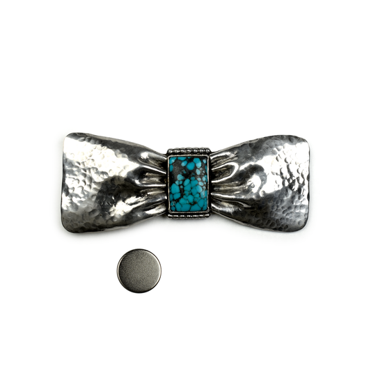 The Winged Heart Magnetic Bow Hat Pin - Kingman Blackweb Turquoise