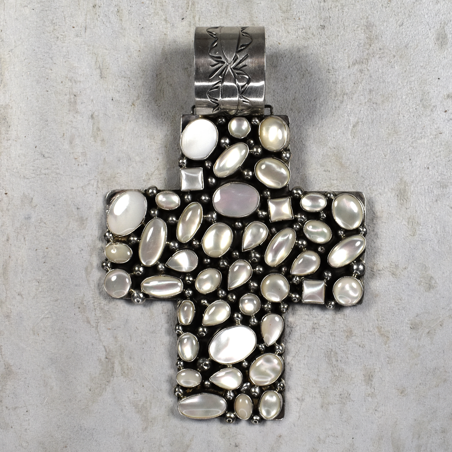 Large Square Cross Pendant with Mother of Pearl Inlay by Rocki Gorman