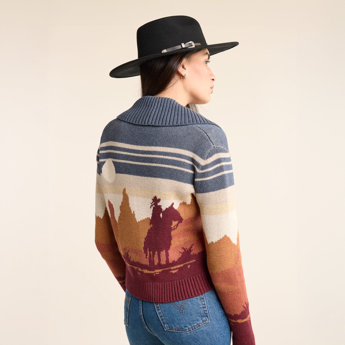 Pendleton Women's Western Scenic Cotton Cardigan - Blue/Rust