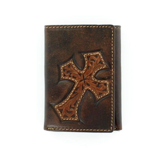 Nocona Dark Brown Diagonal Cross Tri-Fold Wallet