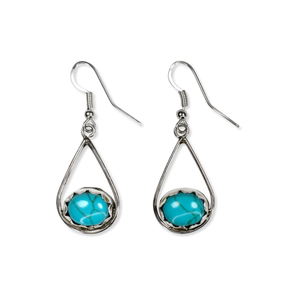 Radiance Teardrop Earrings with Sleeping Beauty Turquoise by Lawrence Baca