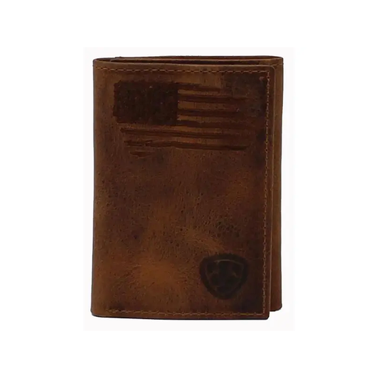 Ariat® Men's Brown Distressed USA Flag Tri-Fold Wallet