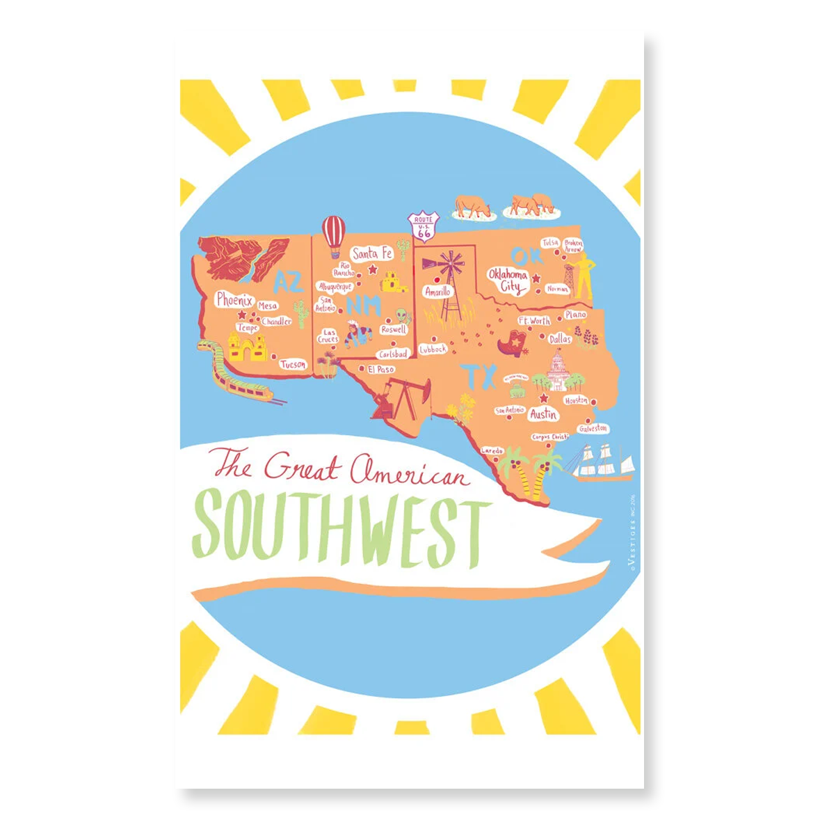 The Great Southwestern States by Riley Burrus Cotton Tea Towel