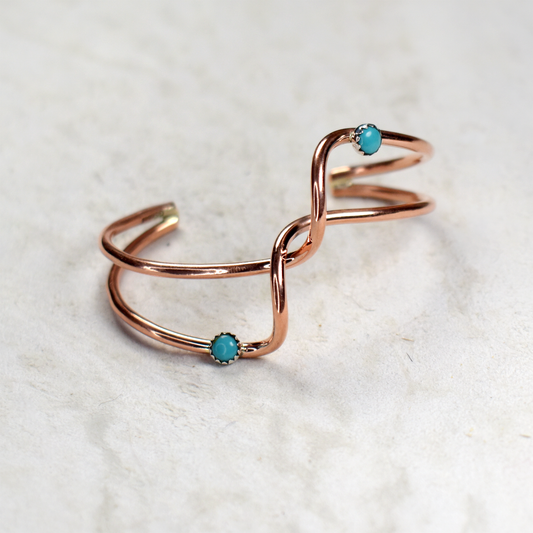 Wave Dancer Double Copper Coil Cuff with Sleeping Beauty Turquoise by G. Skeets