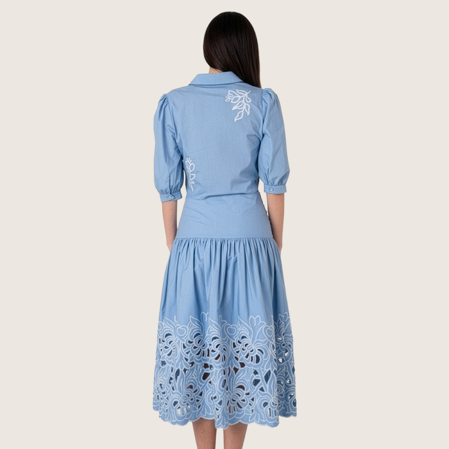 Prairie Rosette High-Waisted Embroidered Cutwork Skirt