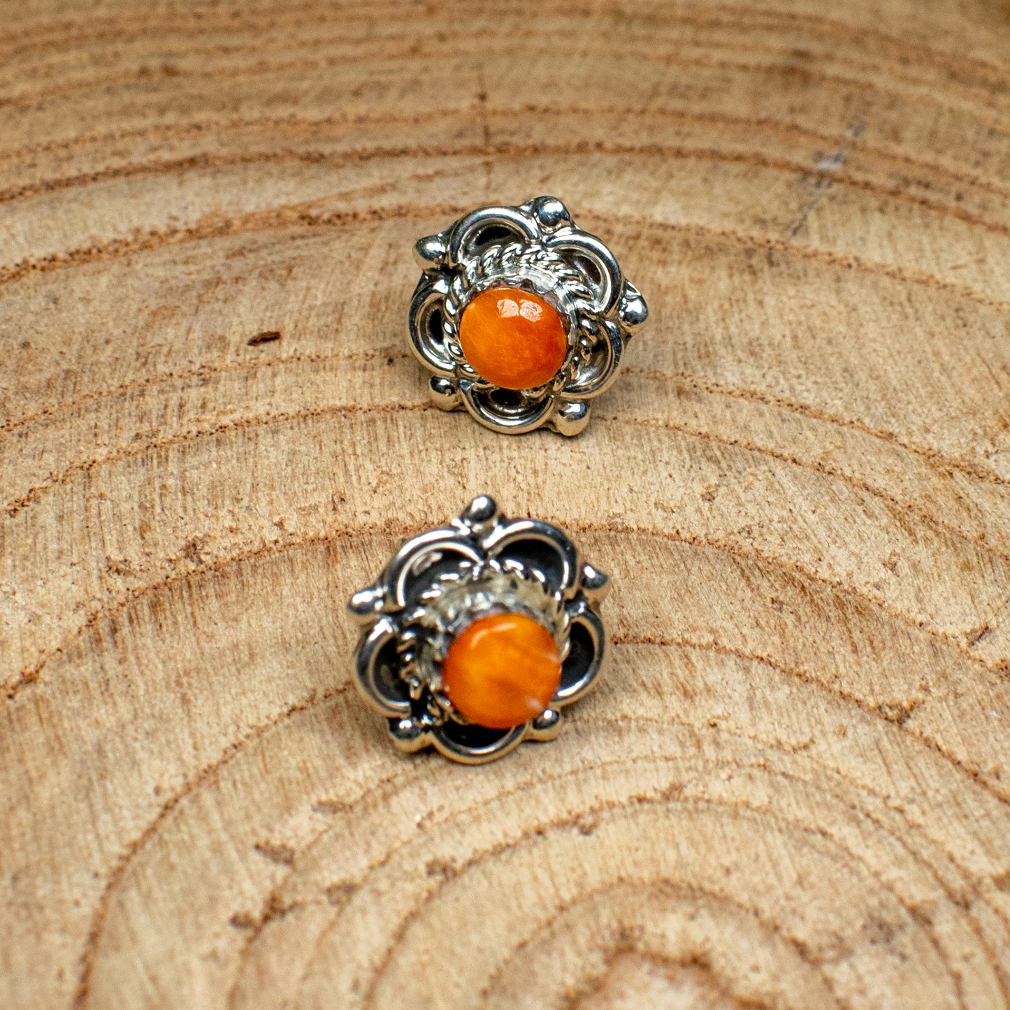 Orange Spiny Oyster Decorative Flower Stud Earrings