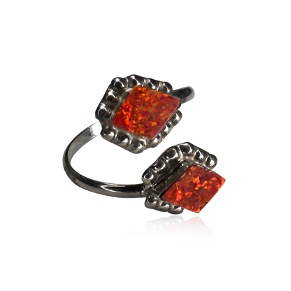 Red Opal Double Diamond Adjustable Ring