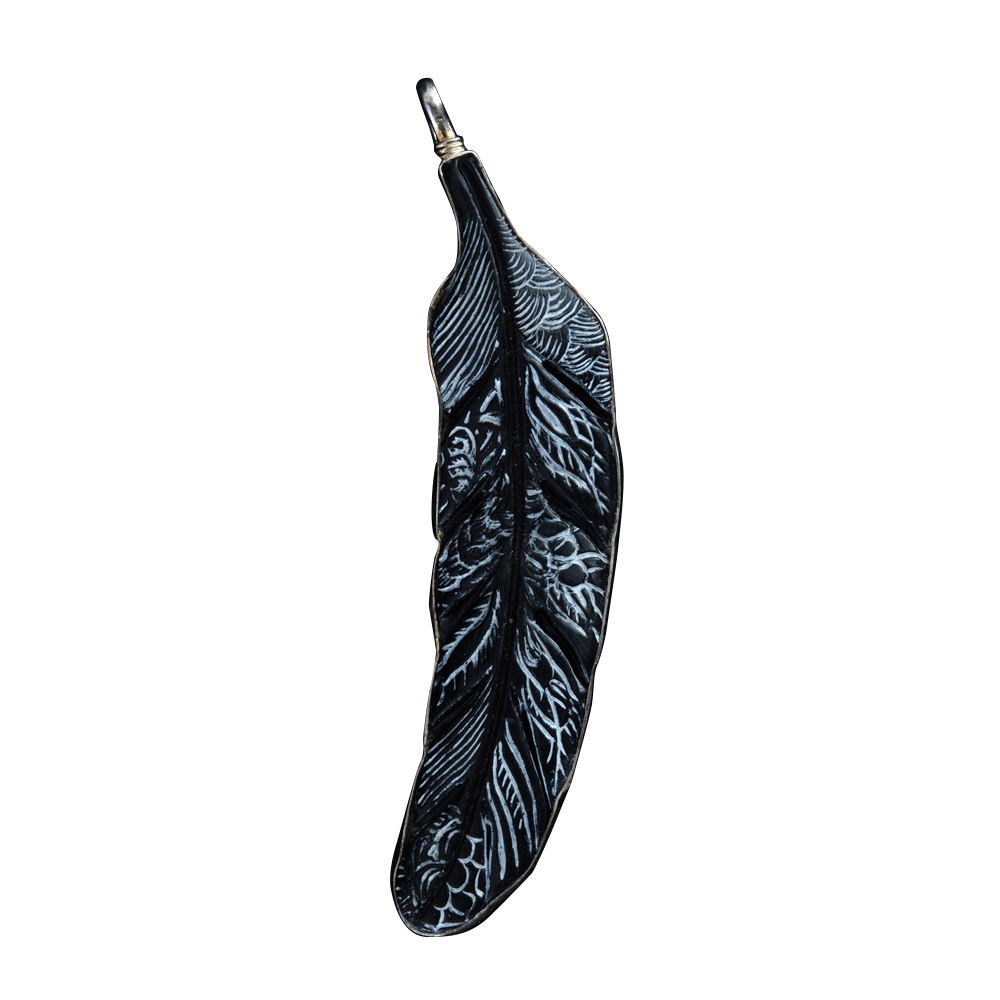 Coreen Cordova Large Black & White Etched Feather Pendant