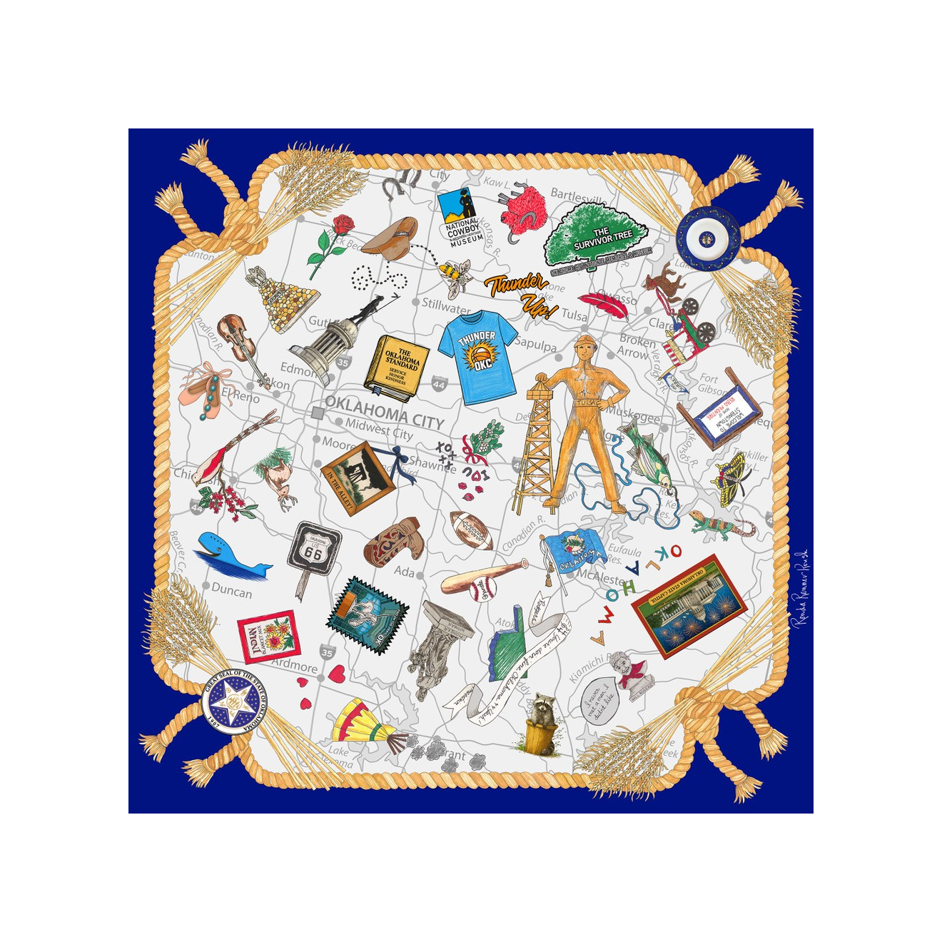 State of Oklahoma Silk Scarf by Ronda Roush