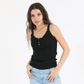 Women's Black Lace Trim Rib Knit Tank with Buttons