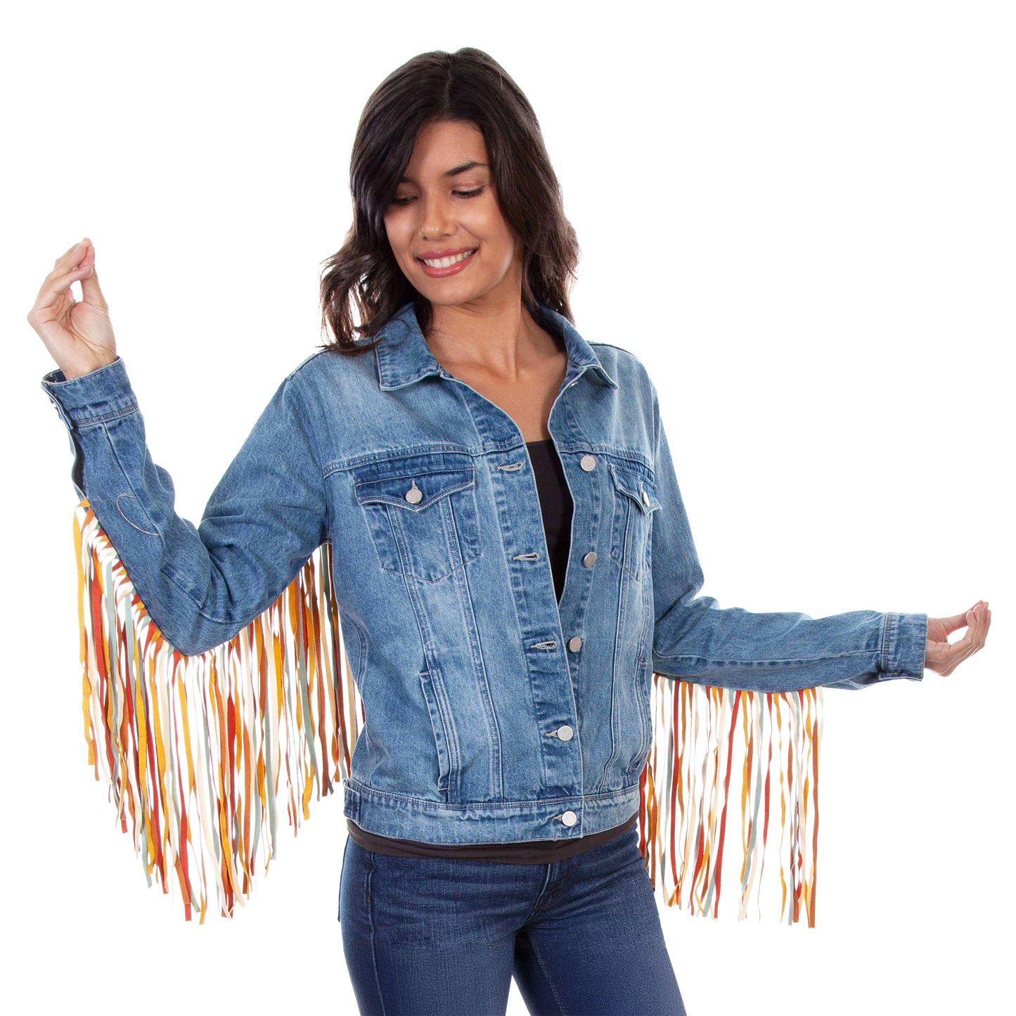 Scully Women's Denim Jacket with Multicolor Fringe