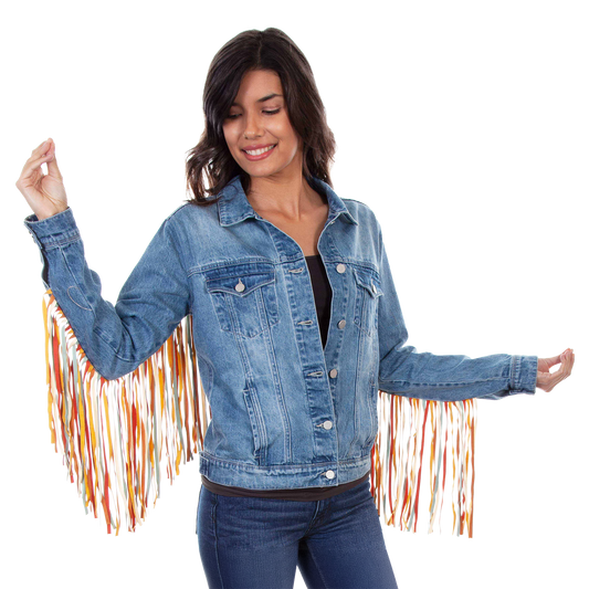 Scully Women's Denim Jacket with Multicolor Fringe
