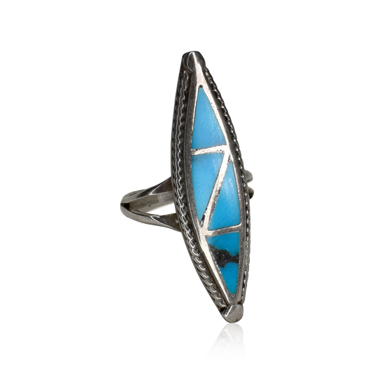 Vintage 1960s Sleeping Beauty Turquoise Horizon Inlay Marquise Ring