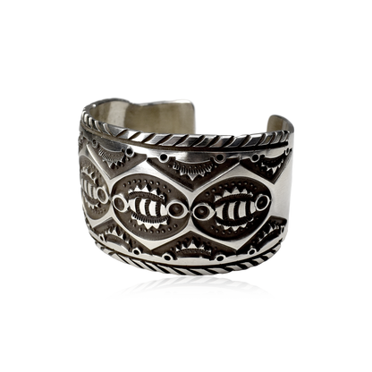 High Relief Overlay Silver Cuff by Jerrold Tahe