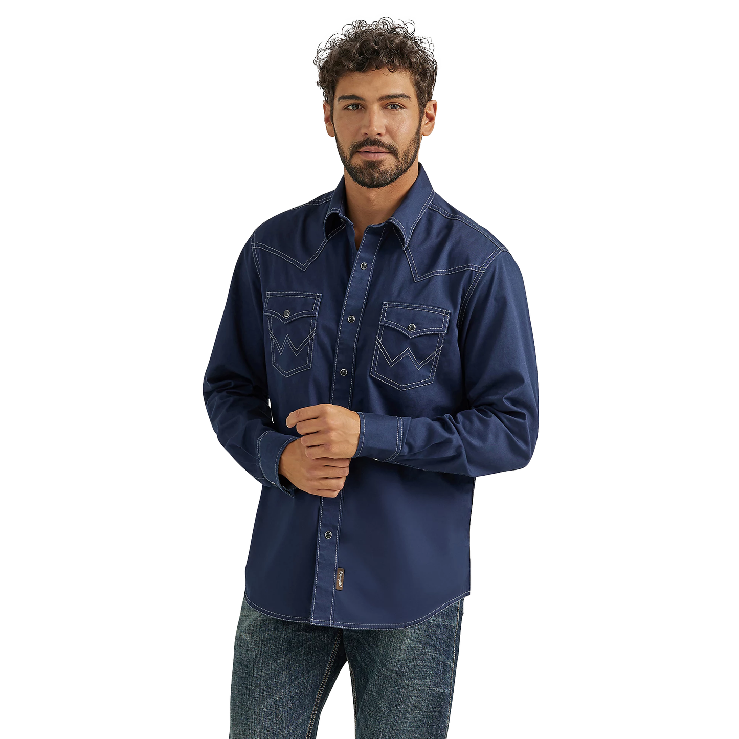 Wrangler Men's Retro Western Long Sleeve Pearl Snap Shirt - Rich Navy