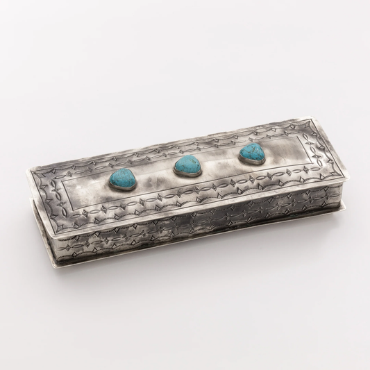 Three Stone Long Stamped Box with Turquoise