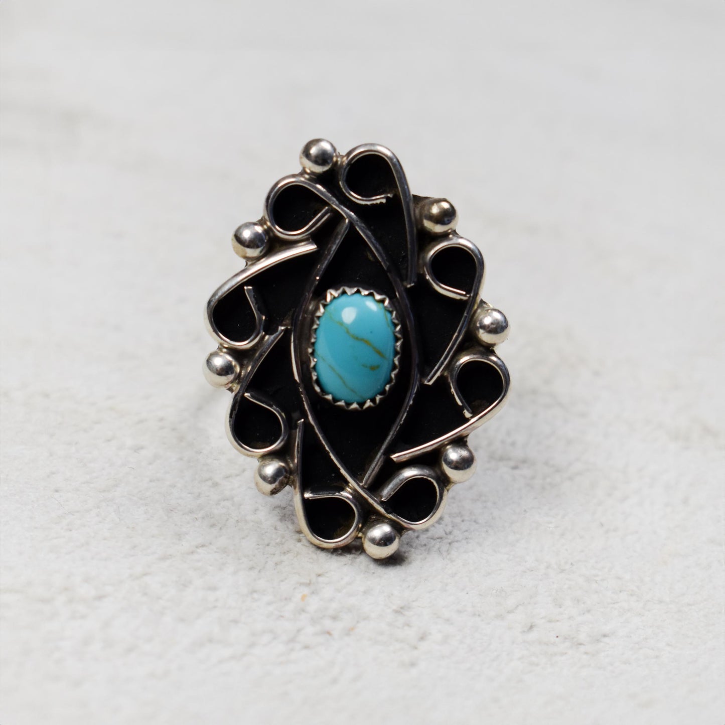 Sleeping Beauty Turquoise Vortex Hand-Tooled Ring