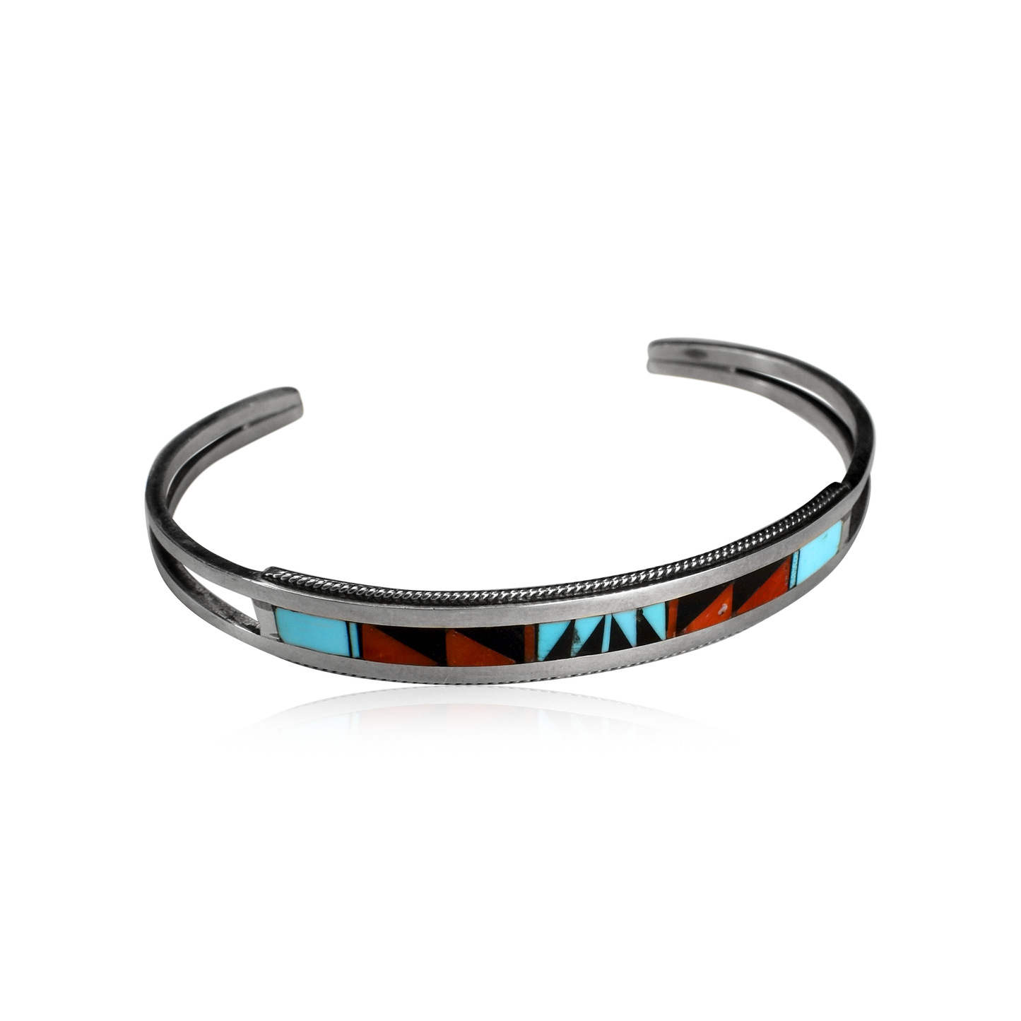 Weahkee Sterling Silver Cuff with Multi-Stone Geometric Inlay